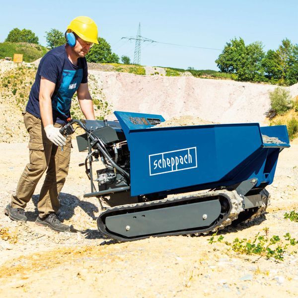 Scheppach DP5000 Tracked Dumper, 5.6hp Petrol Engine, 500kg Payload, Chain Drive, Hydraulic Tip Scheppach DP5000 Tracked Dumper, 5.6hp Petrol Engine, 500kg Payload, Chain Drive, Hydraulic Tip